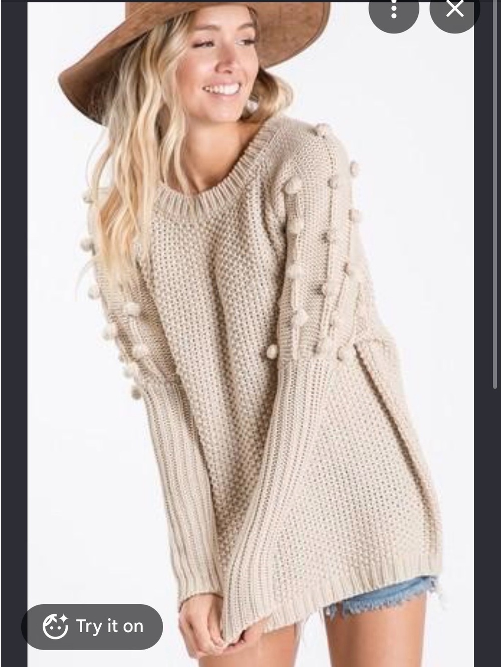 Ces Femme Neutral Pom-Pom Knit Sweater
